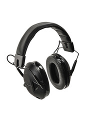 Protective headphones on a white. Safety equipment. Headphones for noise reduction. Light back.