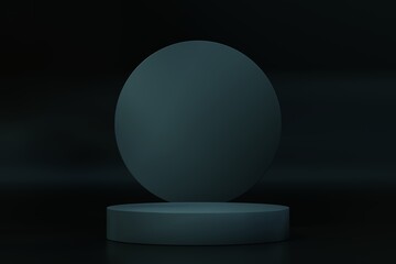 Modern blue podium for product showcase. Cylinder shape pedestal. Background display. Product promotion Beauty cosmetic stand. Empty stage. 3d render 