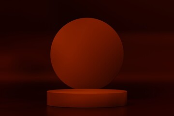 Modern red podium for product showcase. Cylinder shape pedestal. Background display. Product promotion Beauty cosmetic stand. Empty stage. 3d render 