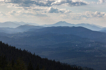 Fototapeta na wymiar View on the Syvuli mountains from the Kukul meadow of Chornohora mountain range, The Carpathians