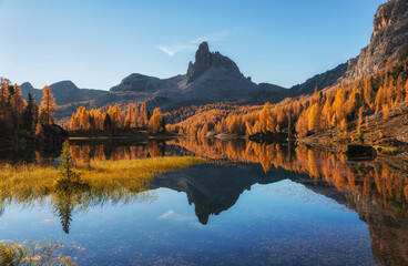 Amazing autumn scenery in the Dolomites mountains