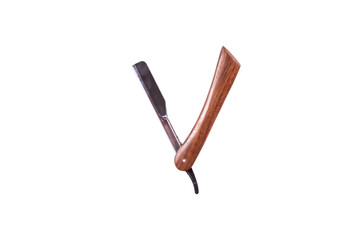 Beard razor with wooden handle, isolated with white background, barber hairdressing equipment beard...