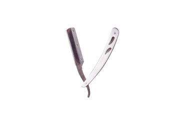 Steel metal beard razor, isolated with white background, barber hairdressing equipment beard razor