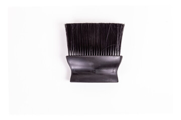 Nape neck hair removal brush for hairdressers barbers, isolated with white background, black color, plastic, short handle