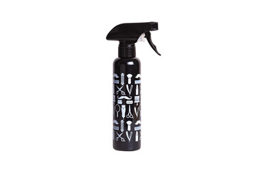 Hairdresser water spray bottle, plastic, isolated with white background, barber hairdresser spray bottle, patterned, triggered, black