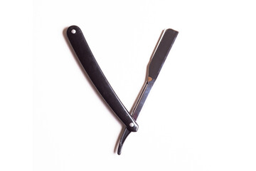 Beard razor with black handle, isolated with white background, barber hairdressing supplies beard...