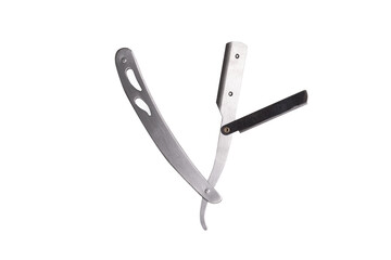 Steel metal beard razor, isolated with white background, barber hairdressing equipment beard razor