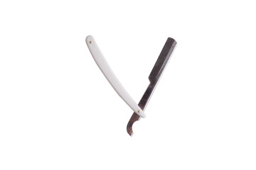 Beard razor with white handle, isolated with white background, barber hairdressing supplies beard...