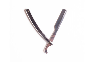 Steel metal beard razor, isolated with white background, barber hairdressing equipment beard razor