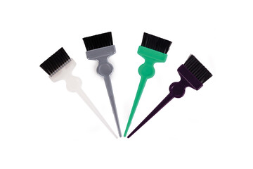 Hairdresser hair dye brush, delicate hair dye shade, re-washable, hair dye brush colored, quartet, gray, green, black, white, isolated with white background