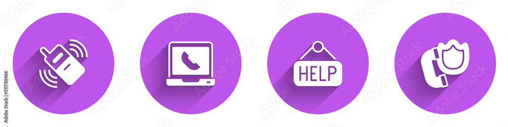 Poster set mobile phone, telephone 24 hours support, signboard with text help and handset shield icon with 