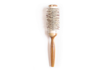 Bamboo wooden hairbrush, isolated with white background, hairbrush for barber hairdresser and personal use, comb, thick - obrazy, fototapety, plakaty