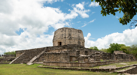 Mayapan, Yucatan, Mexico: El Templo Redondo -- The Round Temple -- among the ancient Mayan ruins in Mayapan.