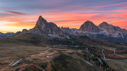 Autumn scenery in Dolomites mountains