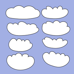 1970 trippy set cloud. Groovy hand drawn and trend vector illustration. 70s, 80s, 90s vibes background