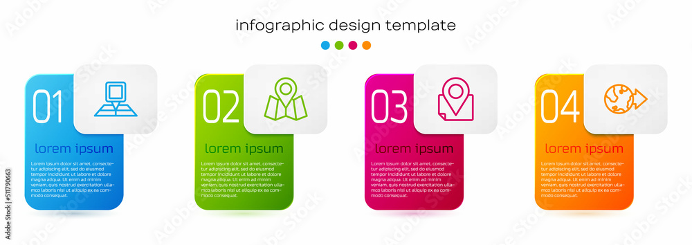 Poster set line folded map with location marker, and location the globe. business infographic template. vec