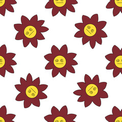 1970 trippy pattern daisy. Groovy Background, hand-drawn vector Illustration