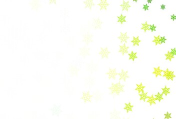 Light Green, Yellow vector texture with colored snowflakes, stars.