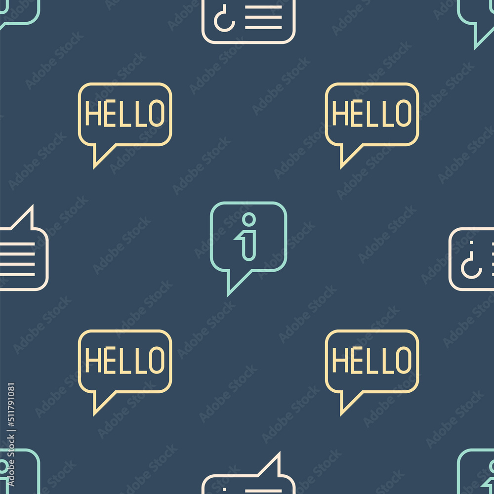 Poster set line unknown search, hello in different languages and information on seamless pattern. vector