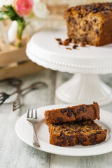 Fresh baked pound cake with chocolate chips