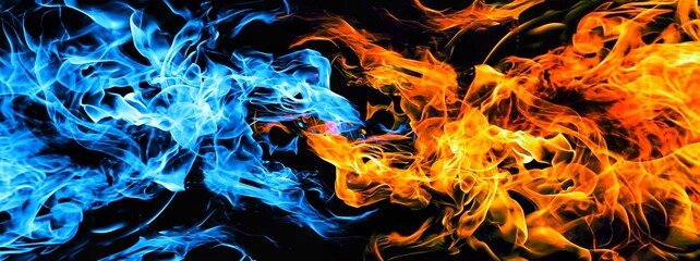 赤の火と青の火が渦巻く3Dイラスト