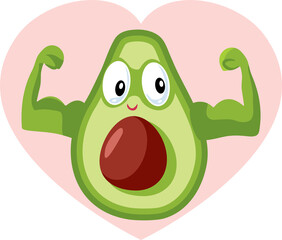Strong Avocado Mascot Vector Cartoon Illustration