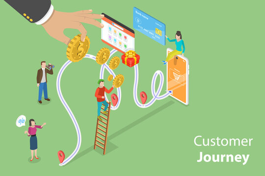 3D Isometric Flat Vector Conceptual Illustration of Customer Journey, Client Buying Decision, Digital Marketing