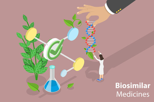 3D Isometric Flat Vector Conceptual Illustration of Biosimilar Medicines, Bio-Pharma Industry