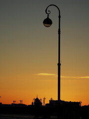 Silhouette european antique street lamps.