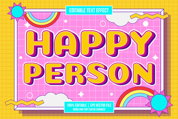 Fototapeta na wymiar Happy Person editable text effect flat trendy cartoon style