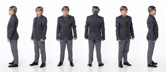 Full length 50s 60s Asian Chinese business trader owner man, 360 front side back rear