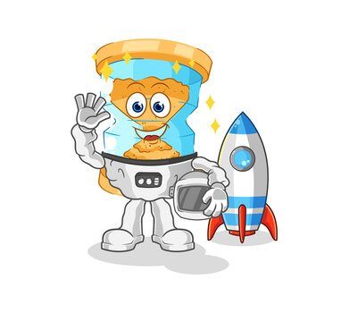 hourglass astronaut waving character. cartoon mascot vector