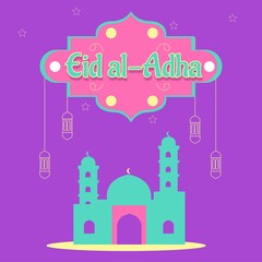Eid Al Adha greeting card with purple background