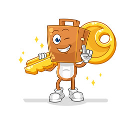 suitcase head carry the key mascot. cartoon vector