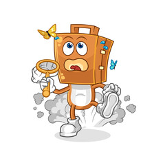 suitcase head catch butterfly illustration. character vector