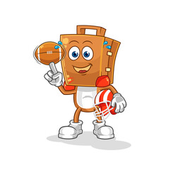 suitcase head playing rugby character. cartoon mascot vector