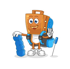 suitcase head go camping mascot. cartoon vector