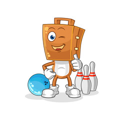 suitcase head play bowling illustration. character vector
