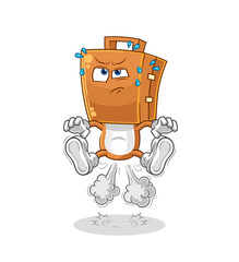 suitcase head fart jumping illustration. character vector