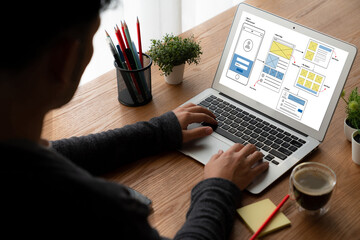 UX UI design process for modish mobile application and website . Creative prototype of wireframe...