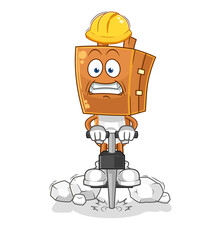 suitcase head drill the ground cartoon character vector