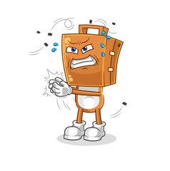 suitcase head swat fly character. cartoon mascot vector
