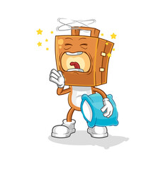suitcase head yawn character. cartoon mascot vector