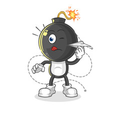 bomb head with paper plane character. cartoon mascot vector