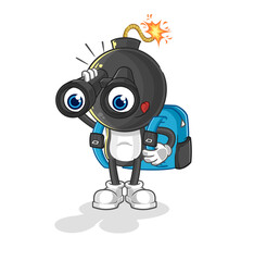 bomb head with binoculars character. cartoon mascot vector