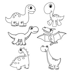 Cute dinosaur set cartoon coloring page illustration vector. For kids coloring book.