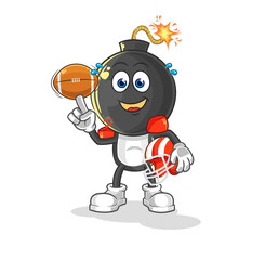bomb head playing rugby character. cartoon mascot vector