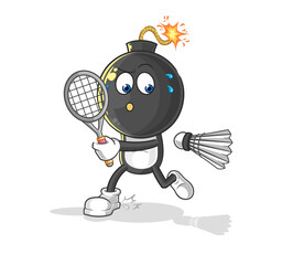 bomb head playing badminton illustration. character vector