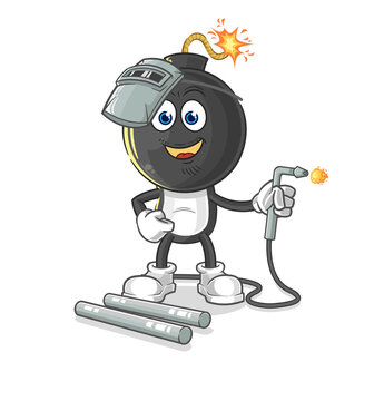 bomb head welder mascot. cartoon vector