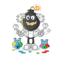 bomb head mad scientist illustration. character vector